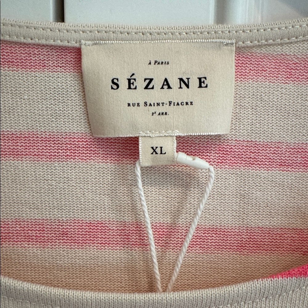 NWT Sézane Colette Marinière Ecru / Pink Neon - Size XL - Picture 5 of 6